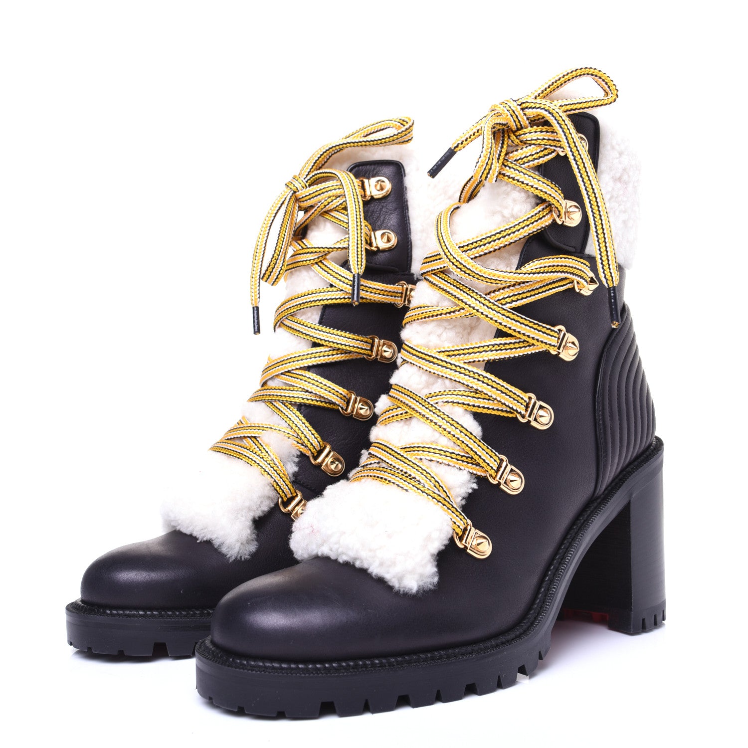 Christian Louboutin Calfskin Shearling Yetita 70 Hiker Booties 38 Black 4 of 10