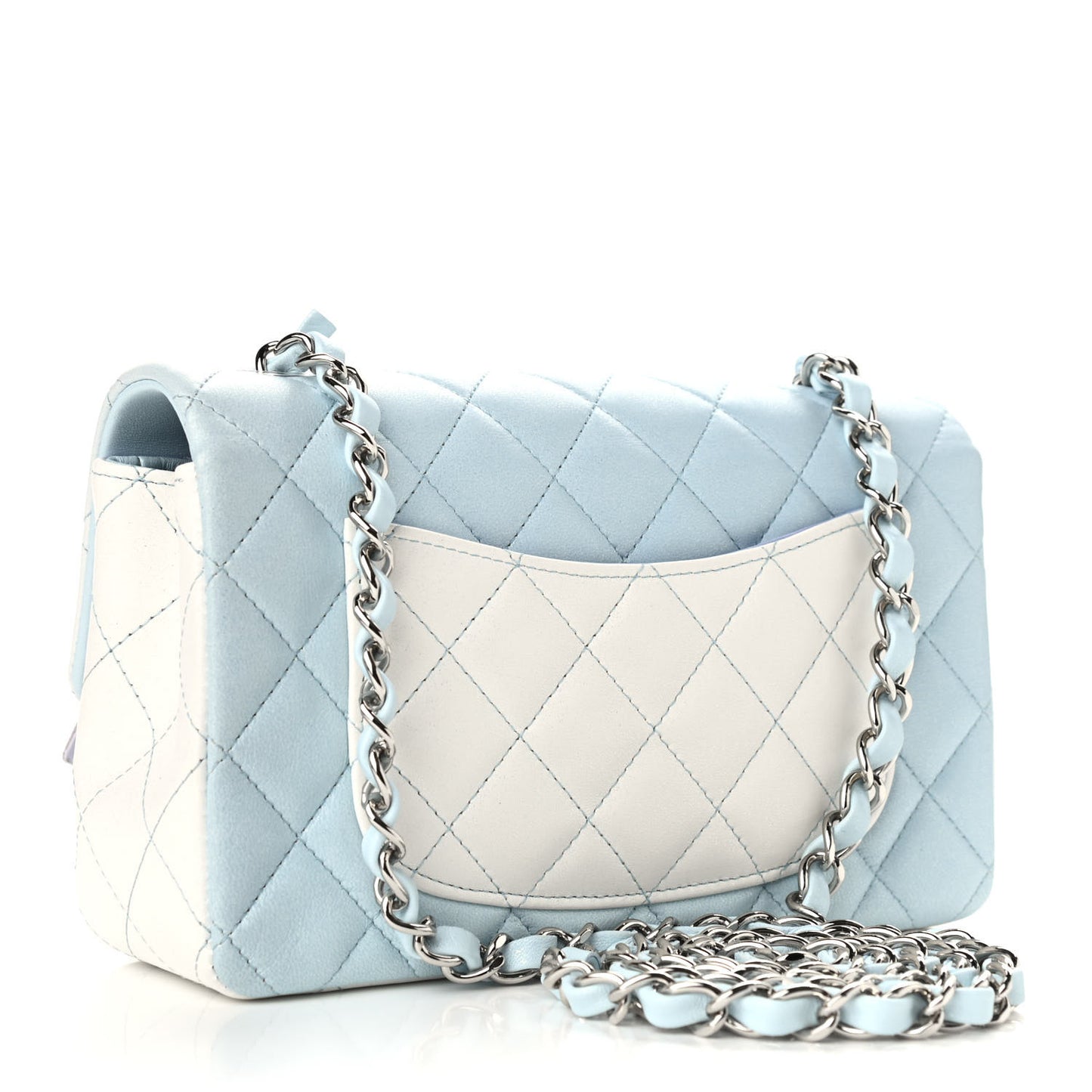 Perforated Lambskin Quilted Mini Rectangular Flap Light Blue Light Purple White