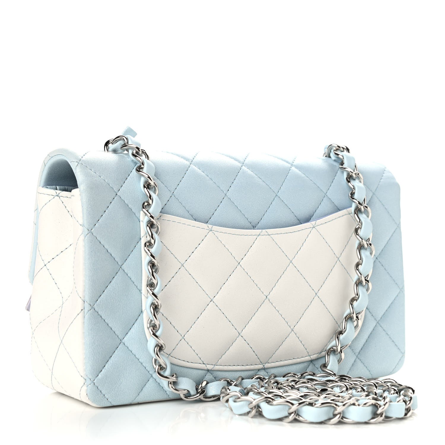 Chanel Perforated Lambskin Quilted Mini Rectangular Flap Light Blue Light Purple White 3 of 9
