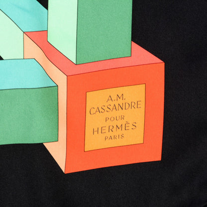 Hermes Silk Perspective II Cassandre Scarf 70 Noir Vert Rouge Orange 3 of 4