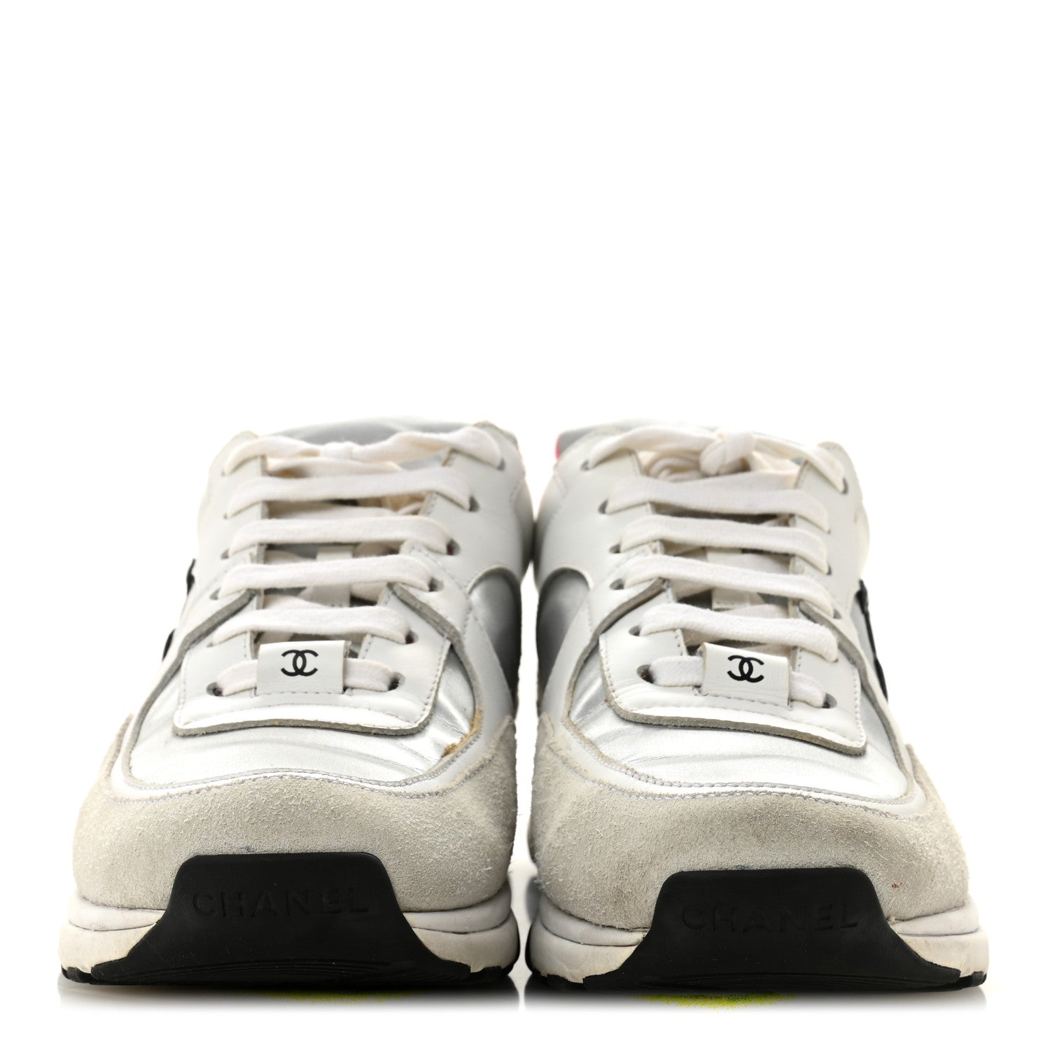 Chanel Calfskin Fabric Sneakers 36 White Silver Fluo Pink 1820945