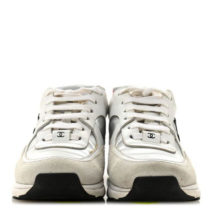 Chanel Calfskin Fabric Sneakers 36 White Silver Fluo Pink 3 of 14