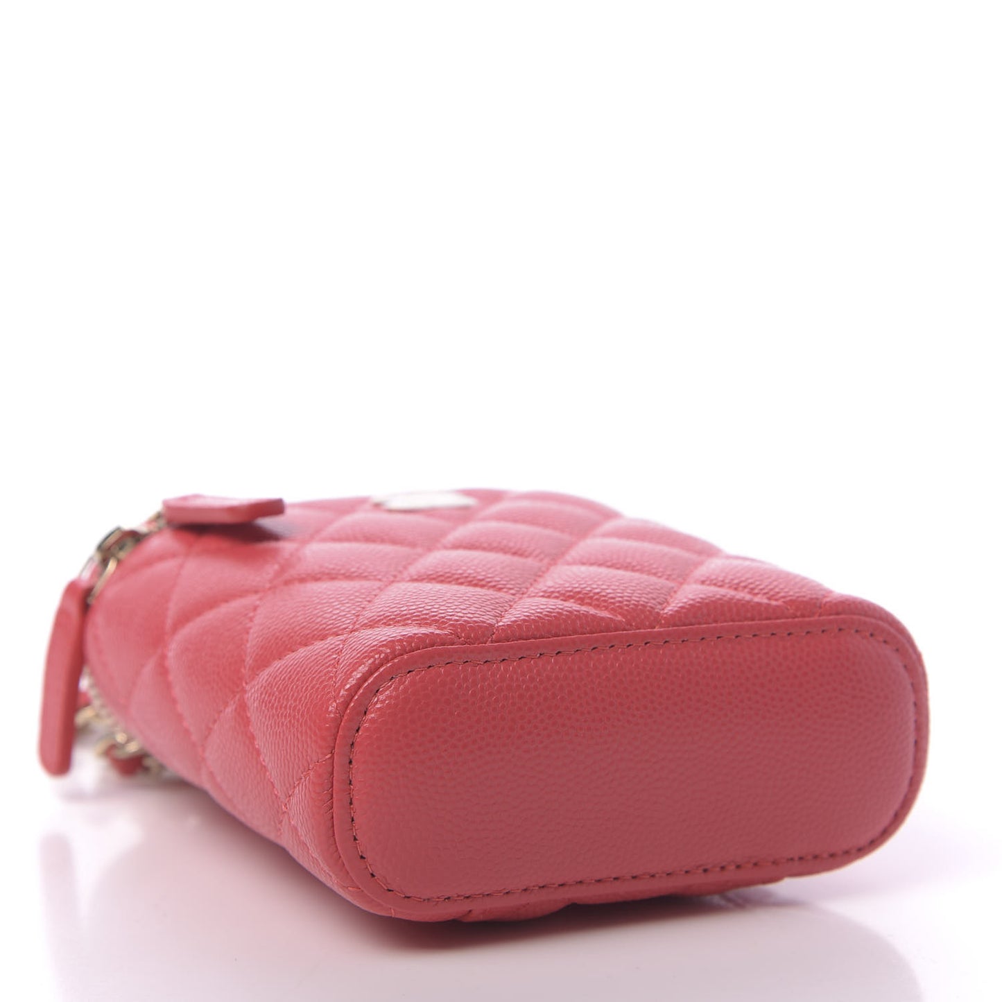 Caviar Quilted Small Vertical Coco Beauty Vanity Case With Chain Red