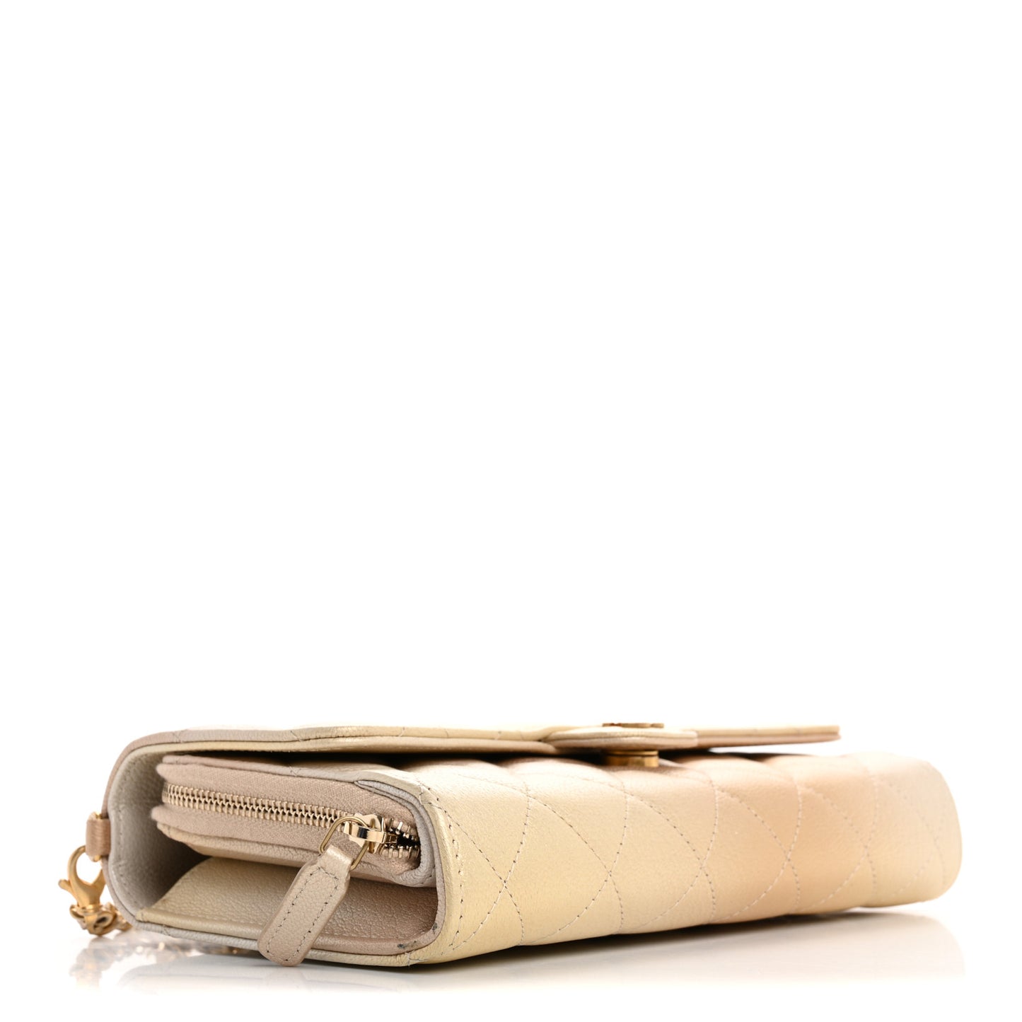 Metallic Goatskin Quilted Phone Holder Wallet on Removable Chain  Gold