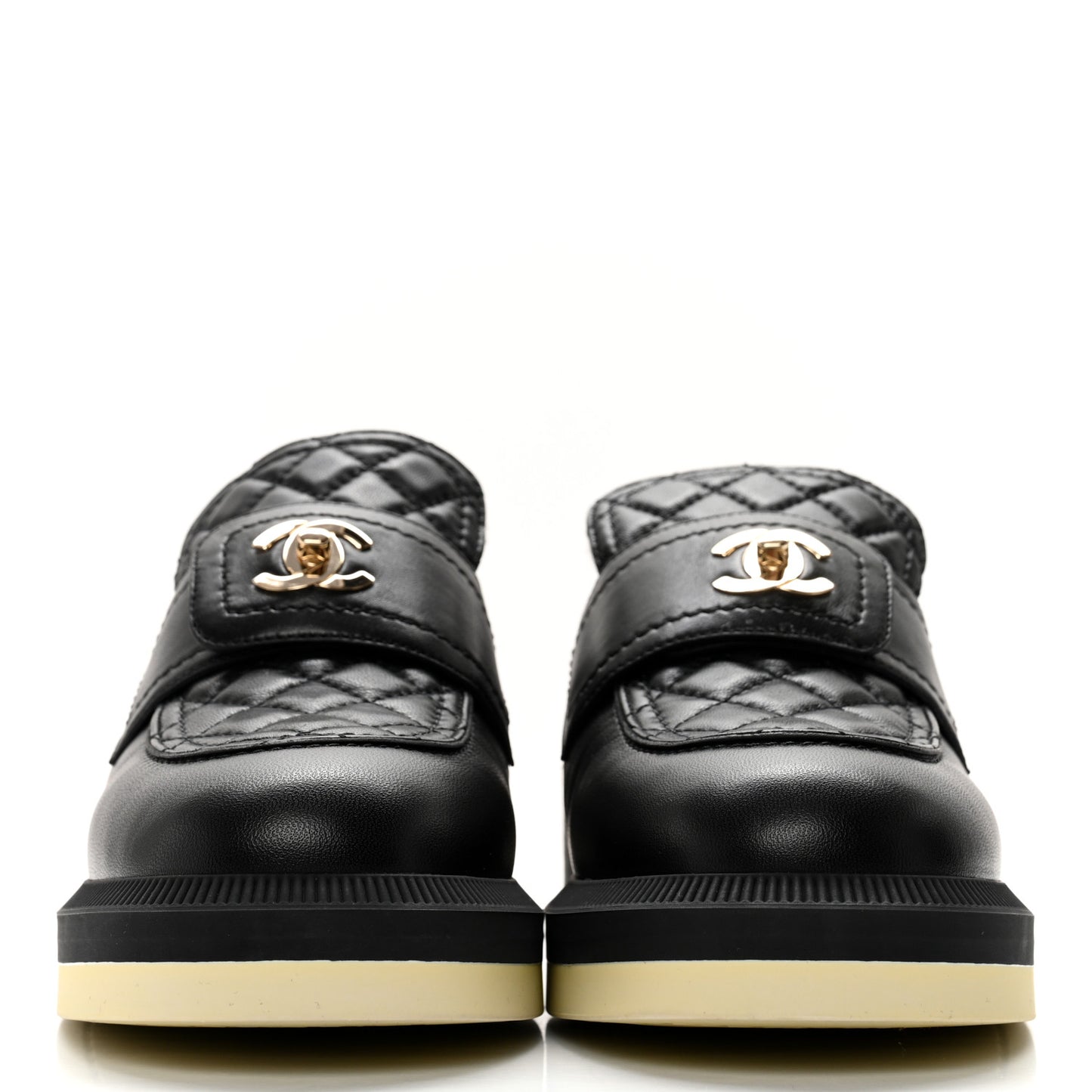 Lambskin Shearling Quilted CC Turnlock Loafers 38 Black