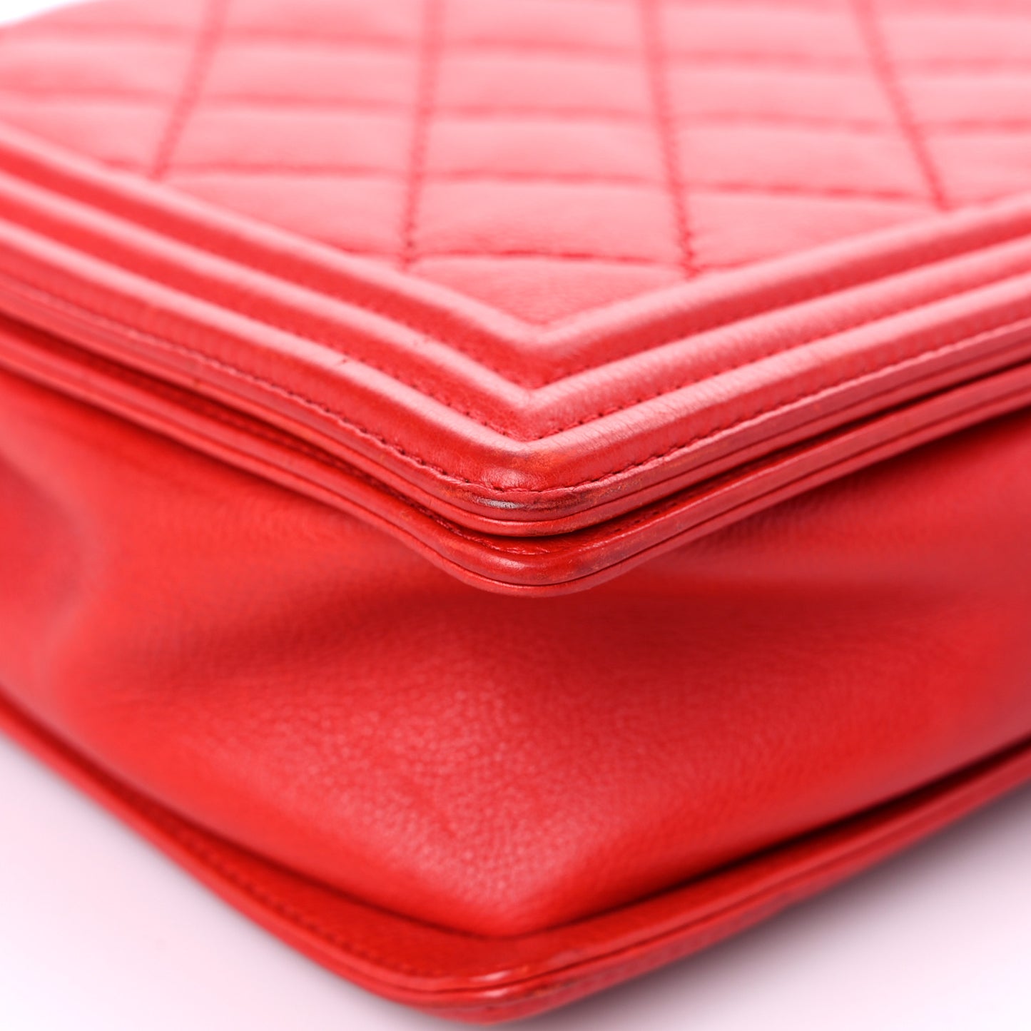Calfskin Quilted Double Stitch Large Boy Flap Red