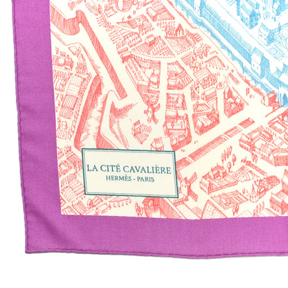 Hermes Cashmere Silk La Cite Cavaliere Shawl 140 Mauve Petrole Coral 2 of 4
