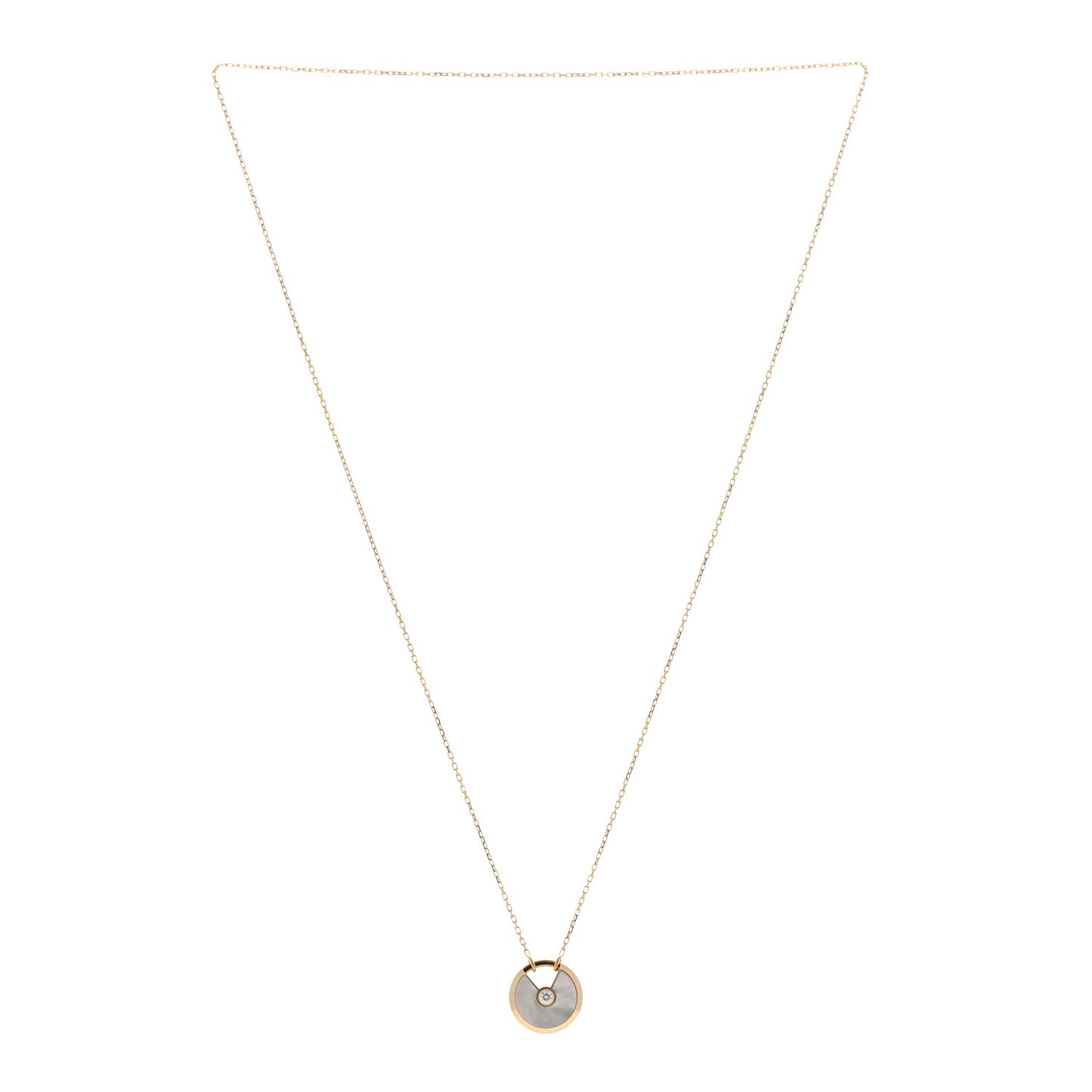 18K Yellow Gold Diamond Mother of Pearl SM Amulette de Cartier Pendant Necklace