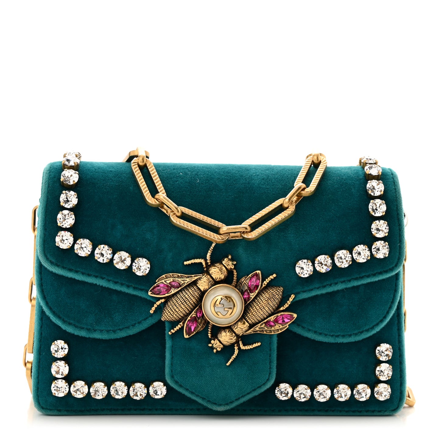Velvet Crystal Mini Bee Broadway Shoulder Bag Pavone Cyan