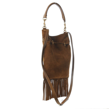 Saint Laurent Suede Fringe Small Monogram Bucket Bag Light Ocre 3 of 9