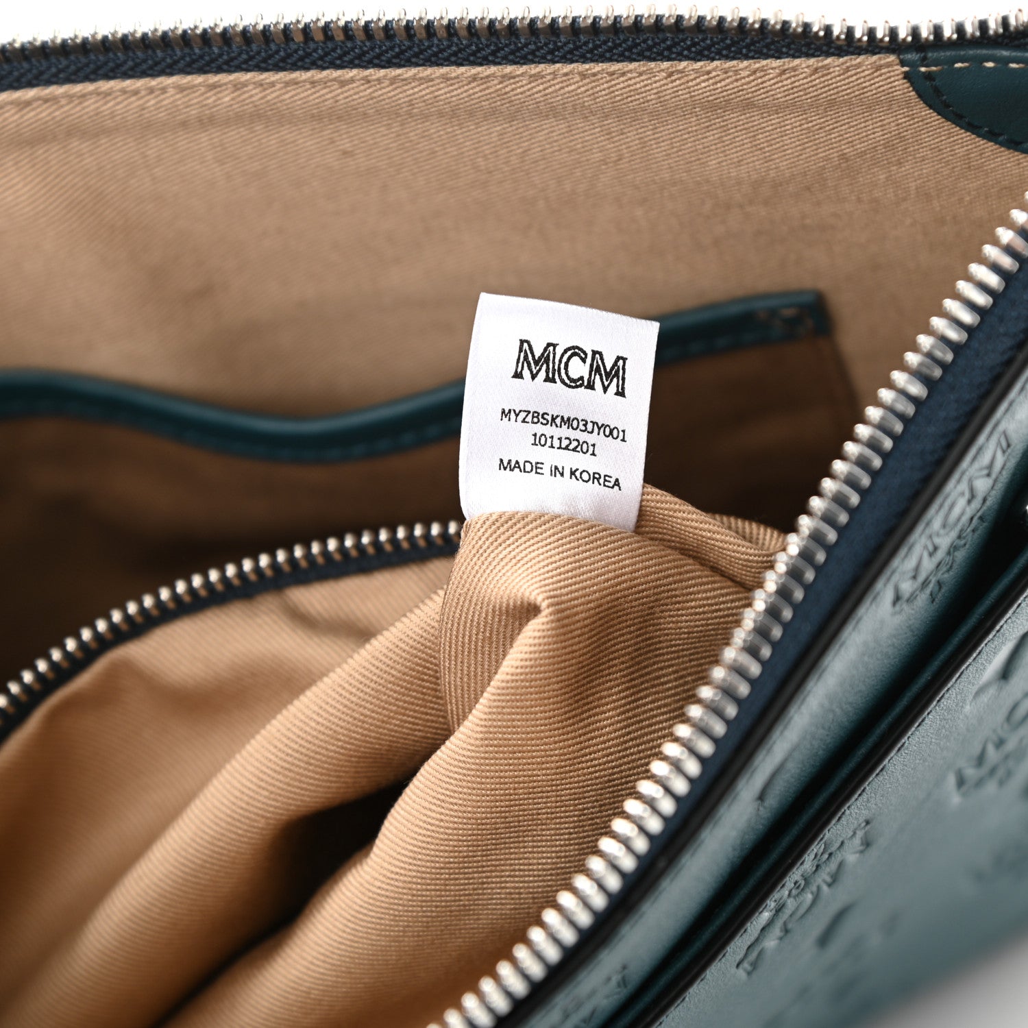 MCM Calfskin Ottomar Monogram Medium Crossbody Pouch Deep Teal 8 of 9