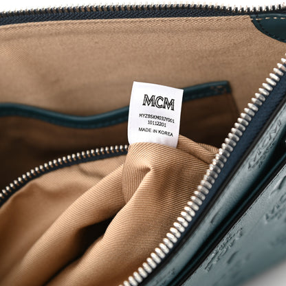 MCM Calfskin Ottomar Monogram Medium Crossbody Pouch Deep Teal 8 of 9