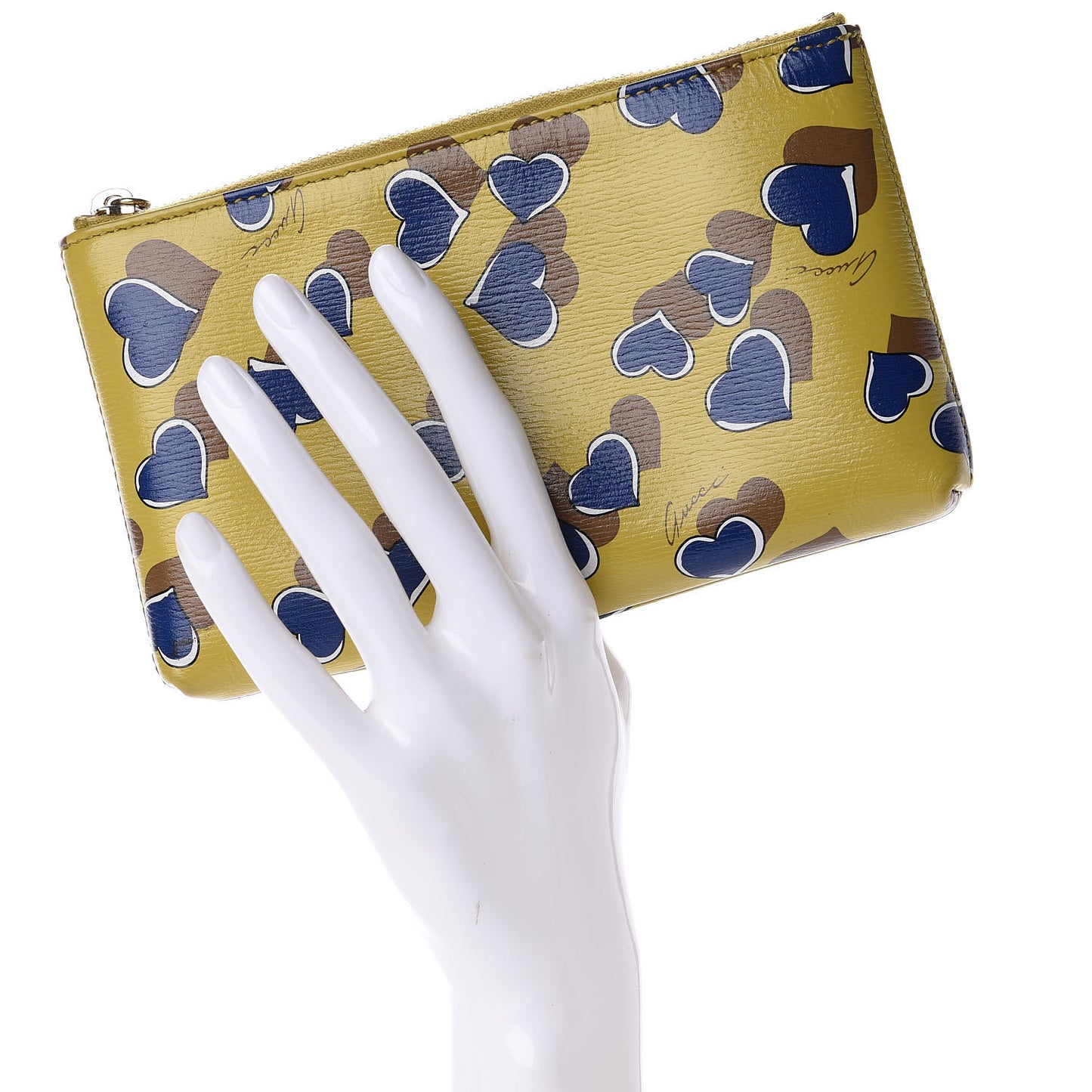 Calfskin Heartbeat Print Small Pouch Yellow