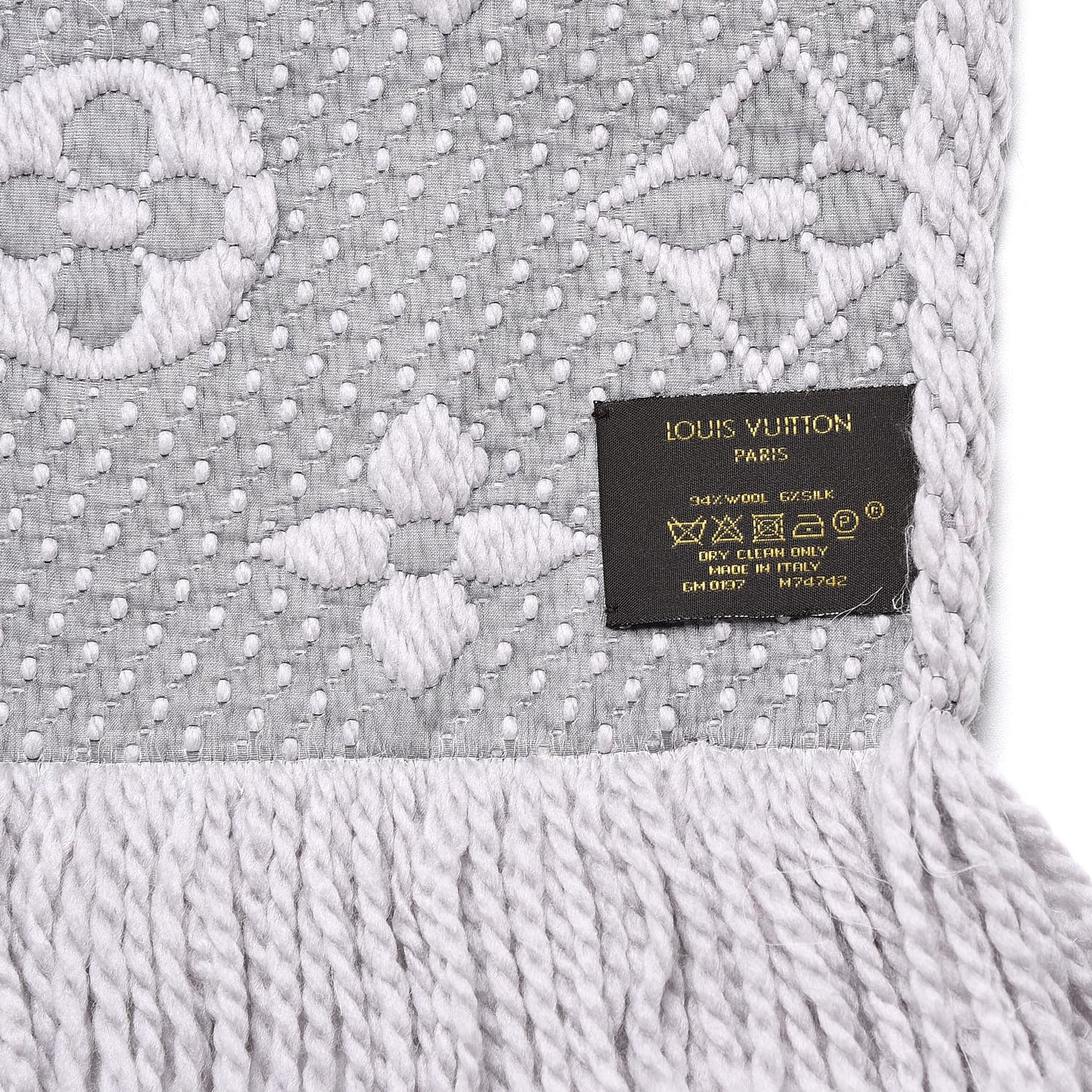 Wool Silk Logomania Scarf Pearl Grey