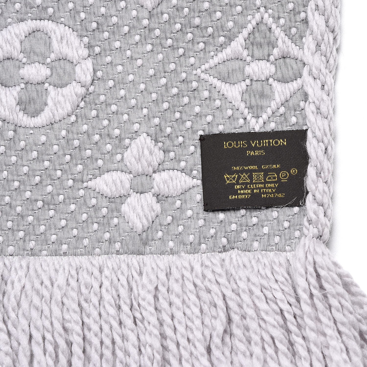 Louis Vuitton Wool Silk Logomania Scarf Pearl Grey 4 of 4