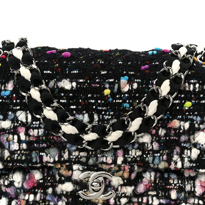 Chanel Tweed Quilted Medium Double Flap Black White Yellow Pink 9 of 11