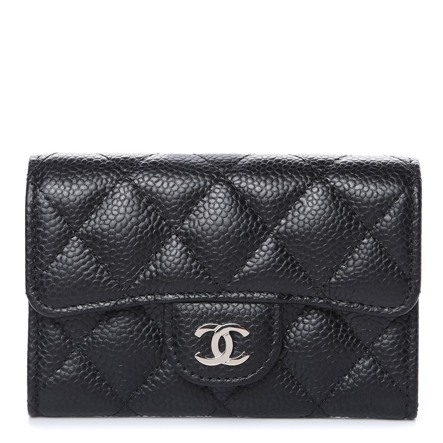 Caviar Quilted Flap Card Holder Black