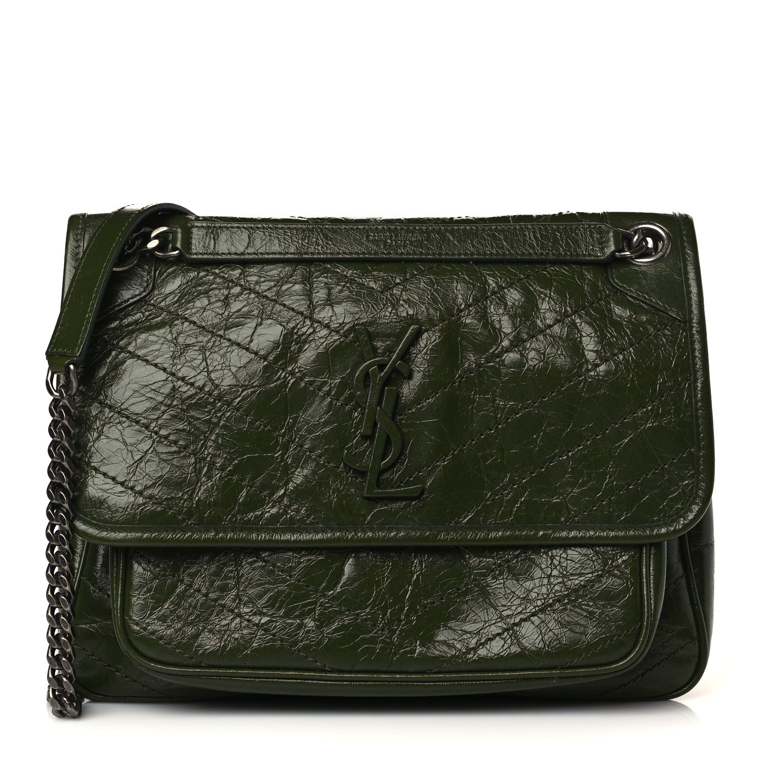 Saint Laurent Crinkled Lambskin Matelasse Monogram Medium Niki Chain Satchel Green 1 of 10