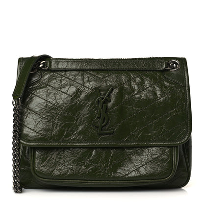 Saint Laurent Crinkled Lambskin Matelasse Monogram Medium Niki Chain Satchel Green 1 of 10