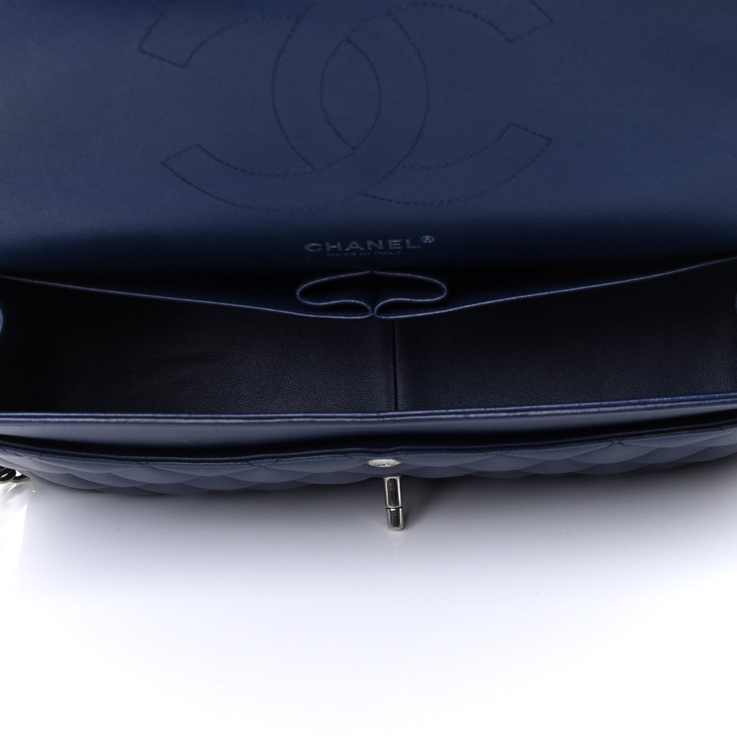 Lambskin Quilted Jumbo Double Flap Dark Blue