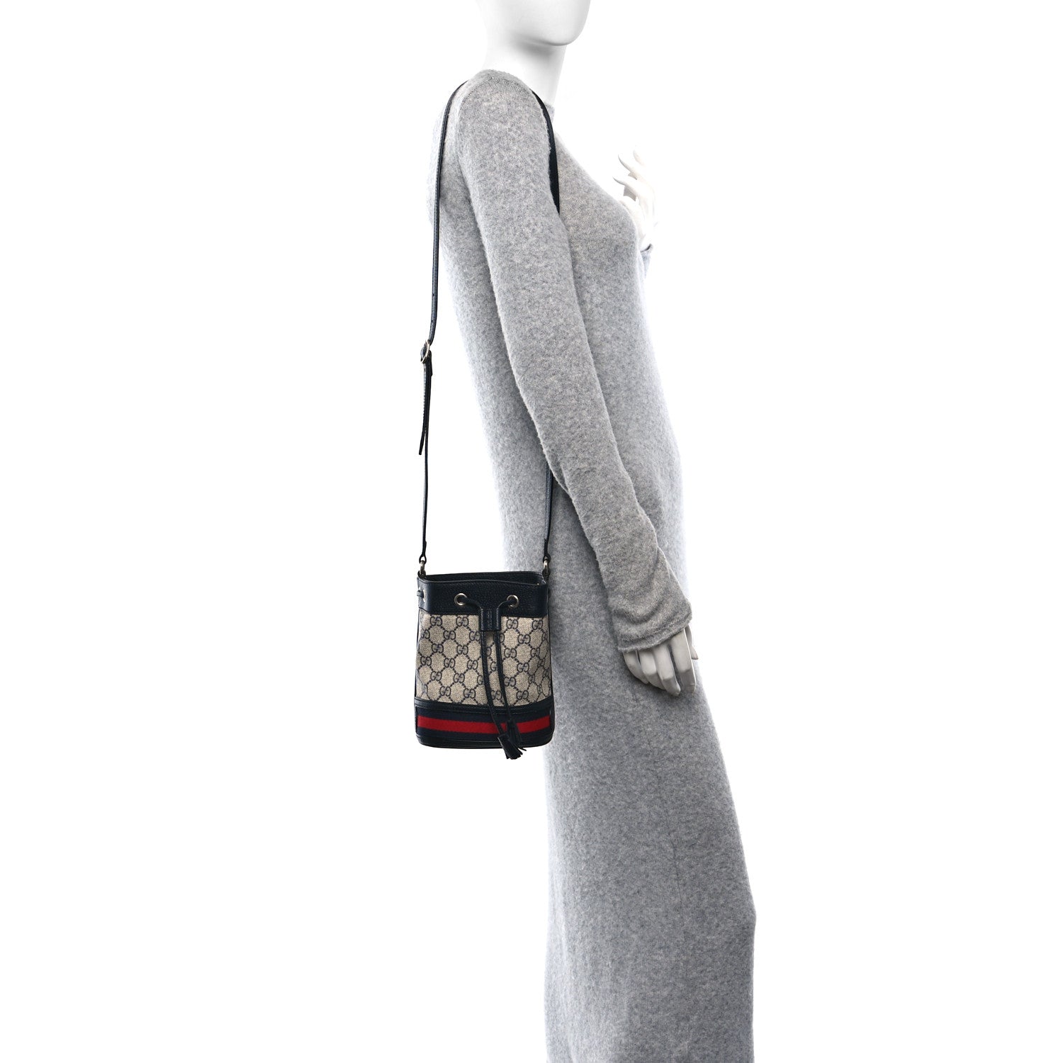 Gucci GG Supreme Monogram Web Mini Ophidia Bucket Bag Beige Blue 2 of 11