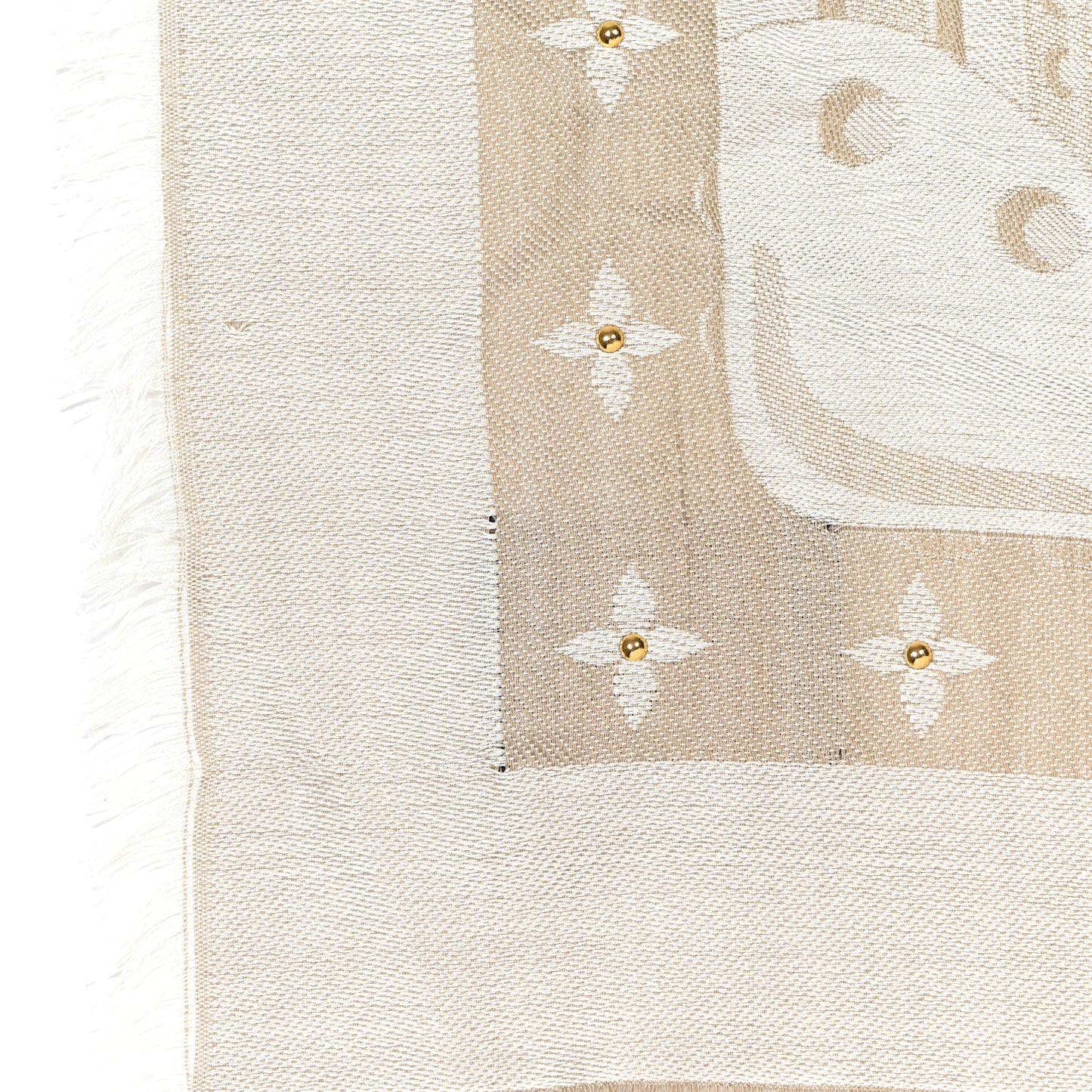 Silk Wool Monogram Studdy Denim Shawl Beige
