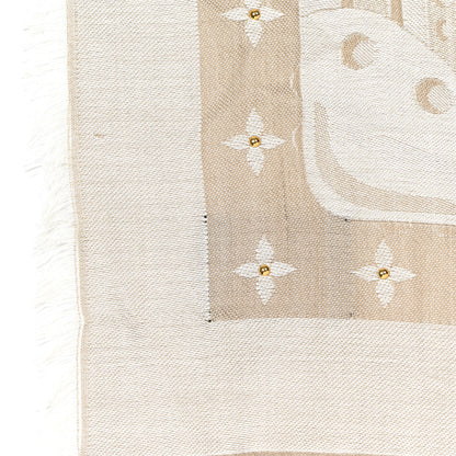 Louis Vuitton Silk Wool Monogram Studdy Denim Shawl Beige 4 of 4