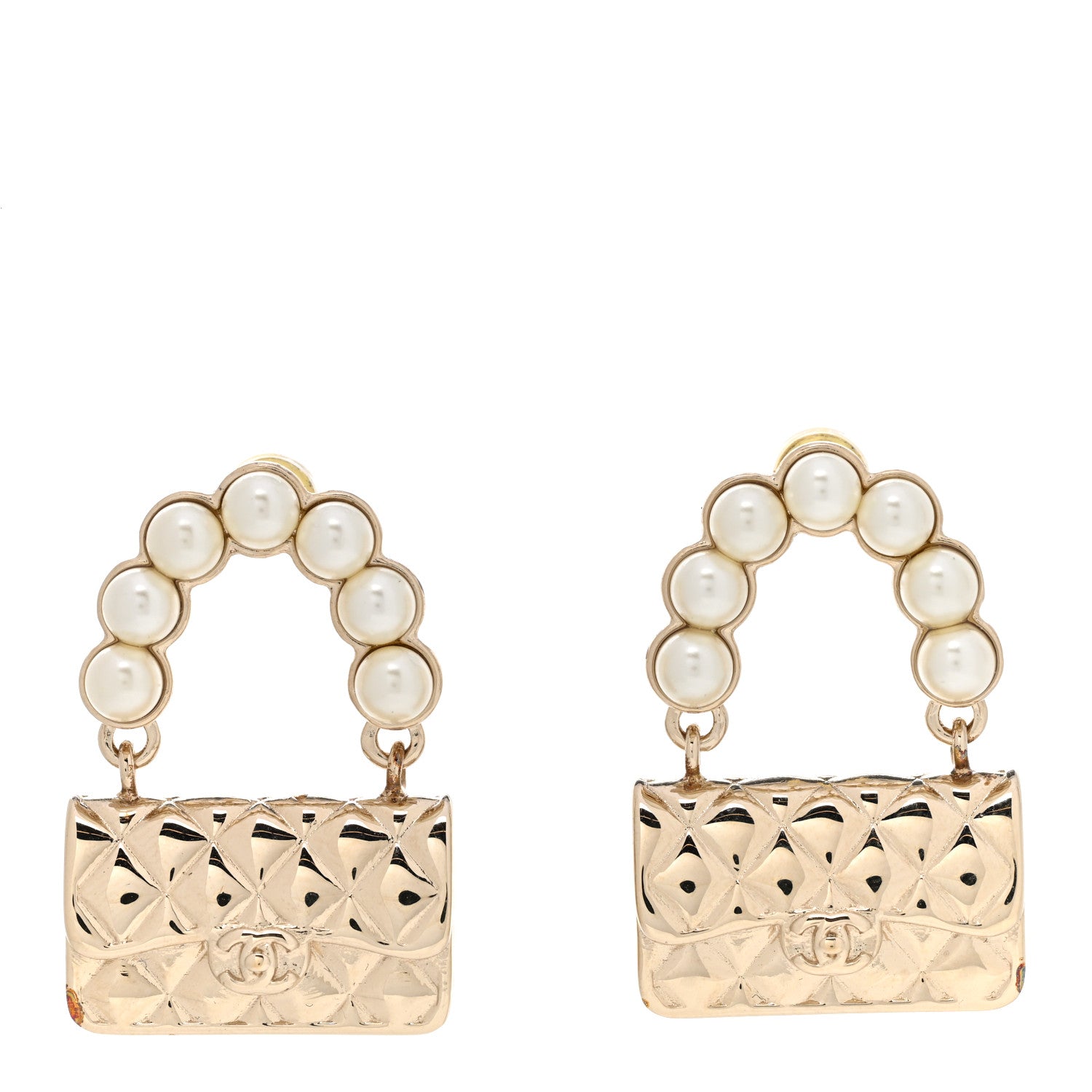 Chanel Pearl Quilted CC Flap Bag Earrings Gold 1 of 5
