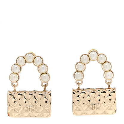 Chanel Pearl Quilted CC Flap Bag Earrings Gold 1 of 5