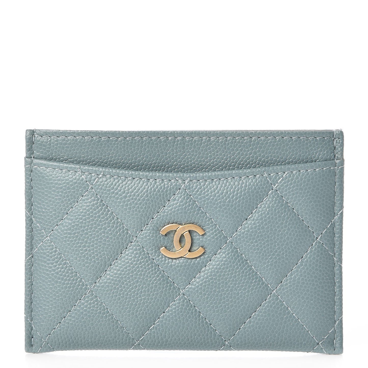 Iridescent Caviar Quilted Card Holder Light Blue