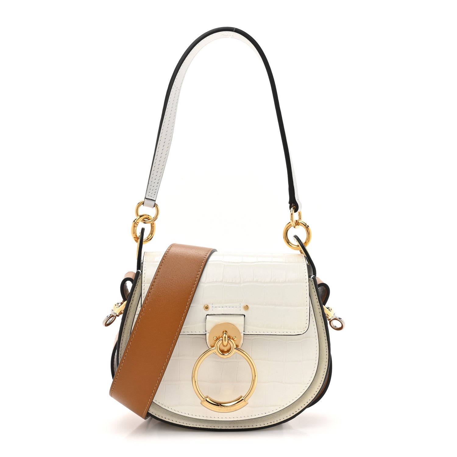 Chloe Calfskin Crocodile Embossed Small Tess Bag Brilliant White 1 of 12