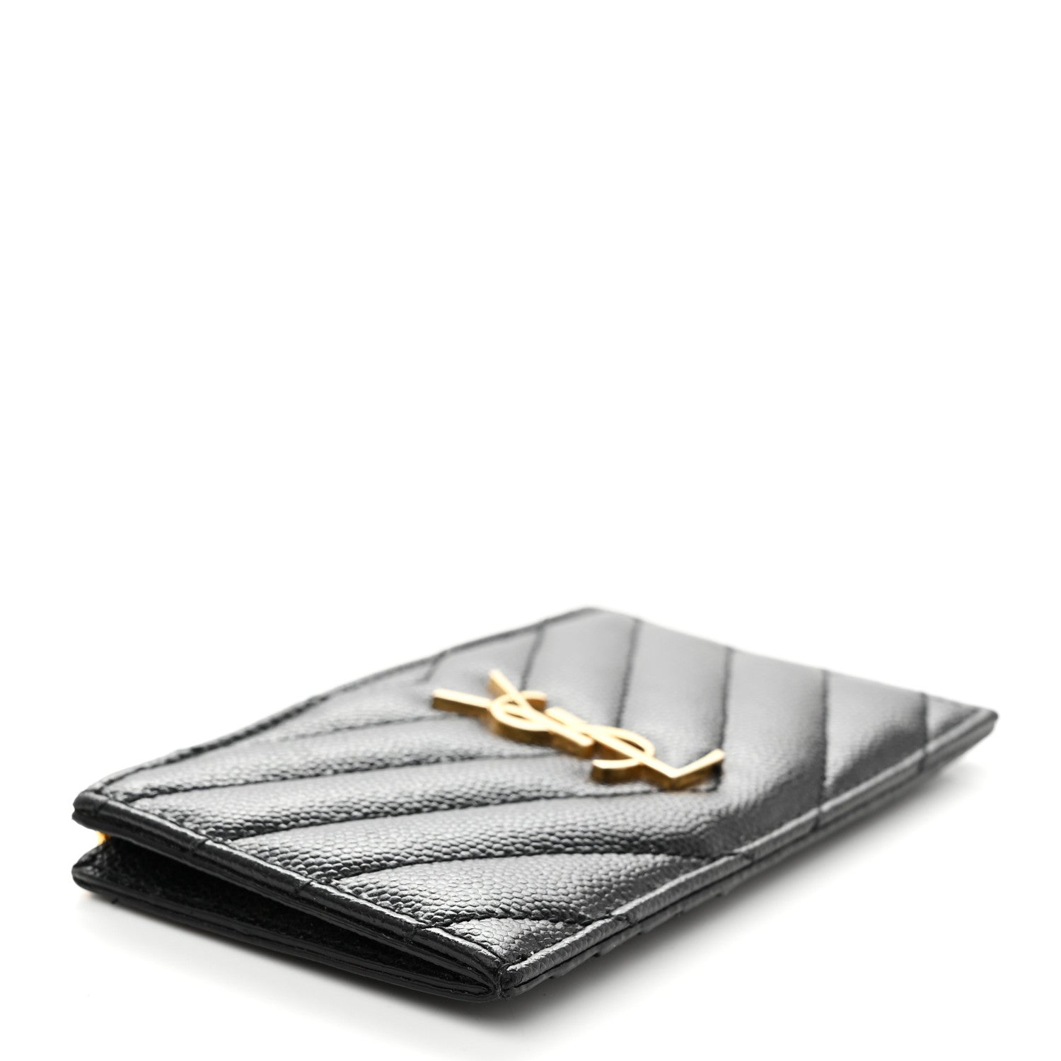 Saint Laurent Grain De Poudre Matelasse Chevron Monogram Fragments Zippered Card Case Black 4 of 8