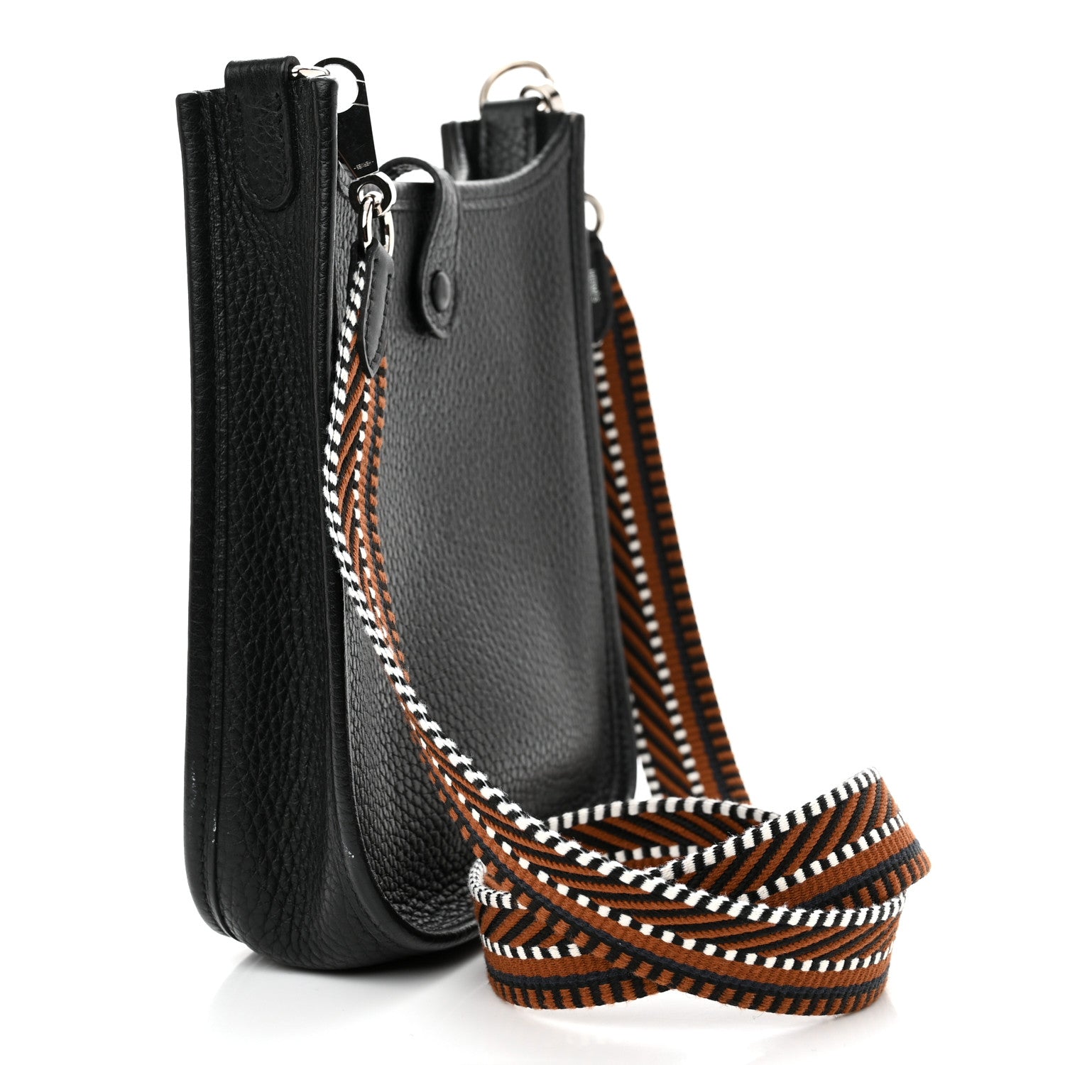 Hermes Taurillon Clemence Amazone Sangle Cavale Evelyne TPM Black Noisette 3 of 13