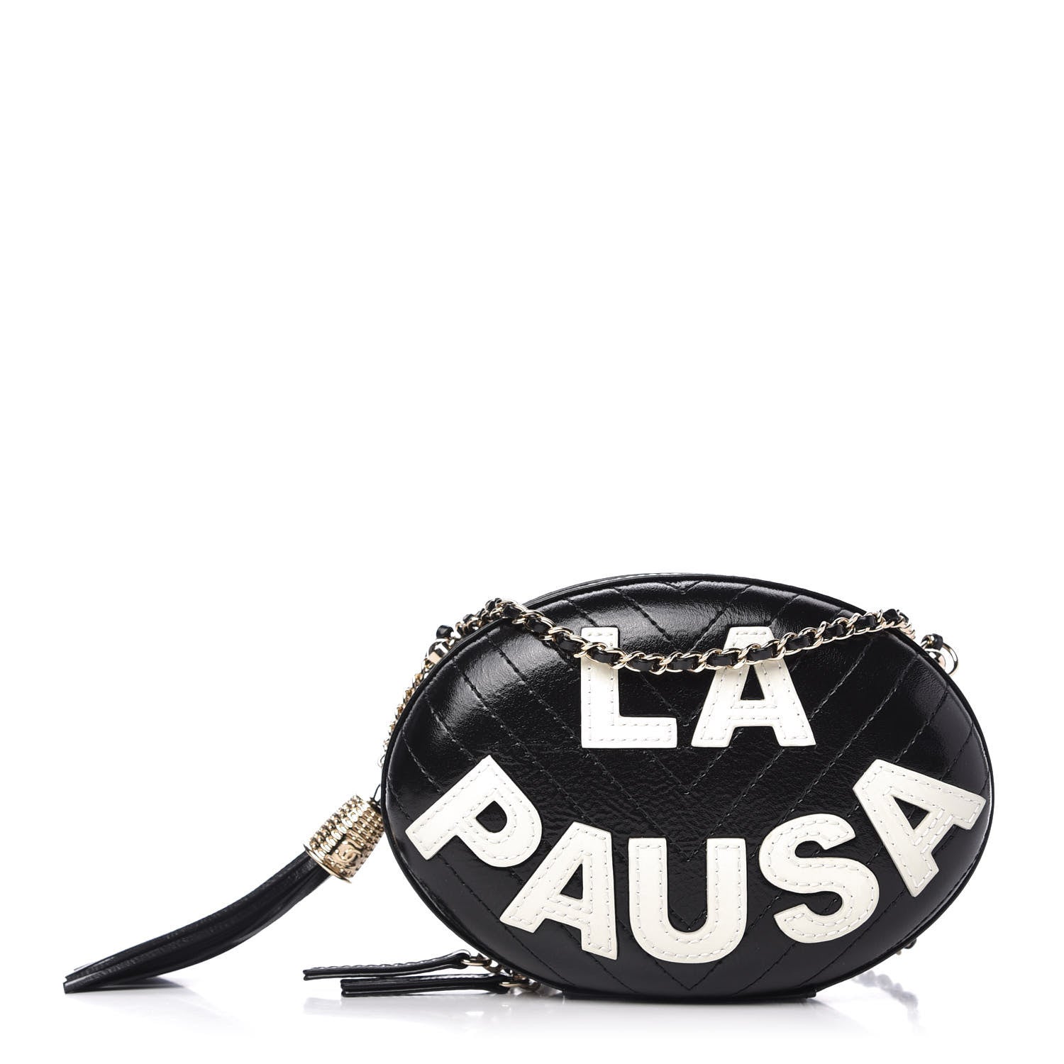 Chanel Lambskin Embroidered Chevron Quilted La Pausa Tassel Clutch Black 1 of 11
