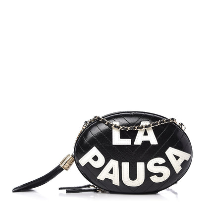 Chanel Lambskin Embroidered Chevron Quilted La Pausa Tassel Clutch Black 1 of 11