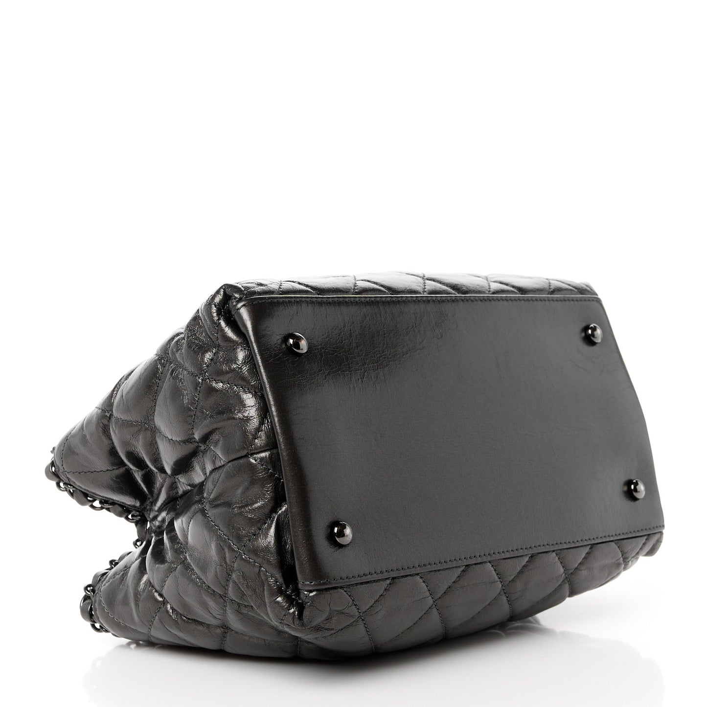 Metallic Aged Calfskin Quilted Small Chain Me Tote Silver
