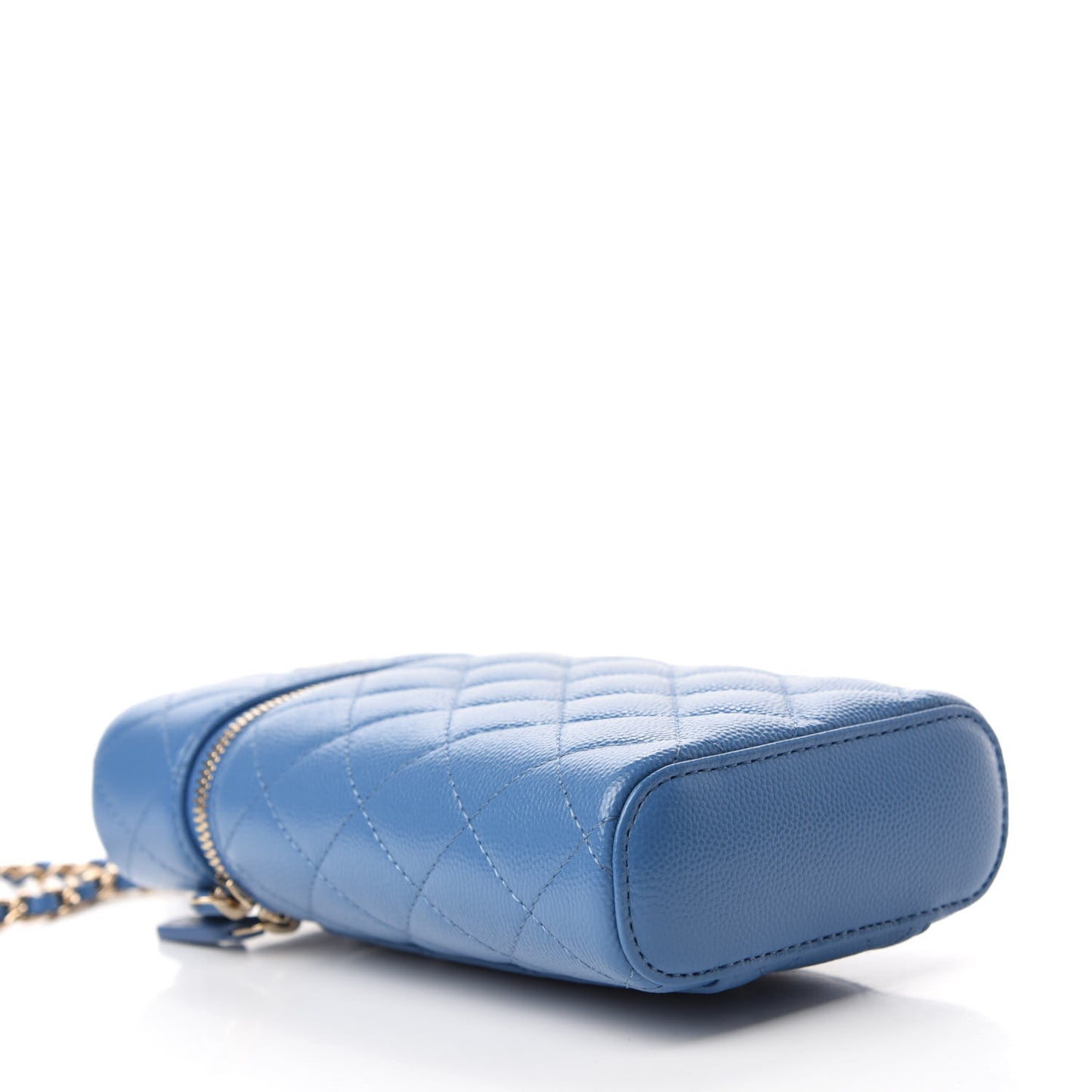 Caviar Quilted Phone Holder With Chain Blue