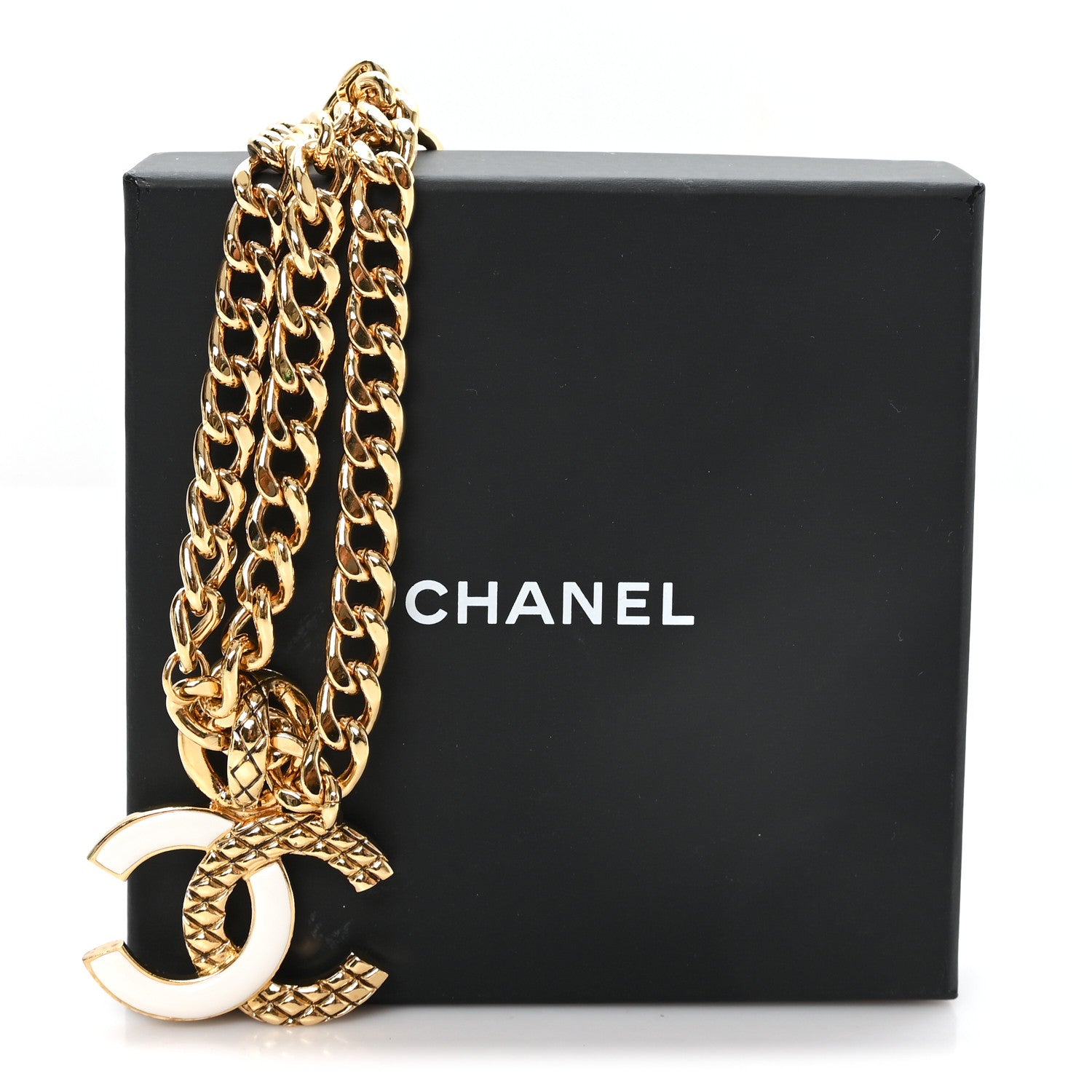 Chanel Metal Enamel Quilted CC Chain Logo Belt Gold White 4 of 4