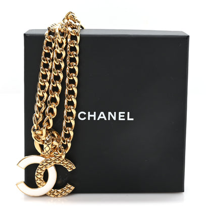 Chanel Metal Enamel Quilted CC Chain Logo Belt Gold White 4 of 4
