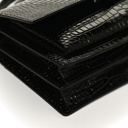 Saint Laurent Calfskin Crocodile Embossed Medium Monogram Sunset Black 12 of 12