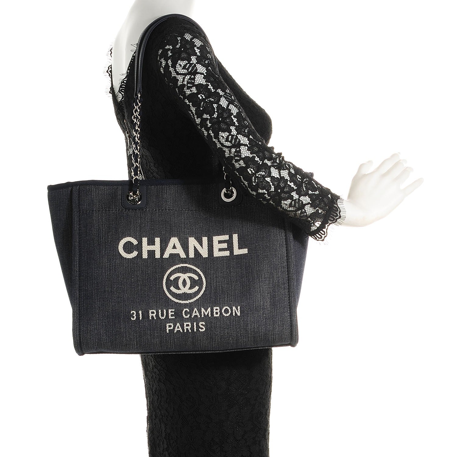 Chanel Canvas Small Deauville Tote Dark Blue 2 of 7