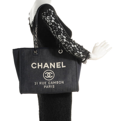 Chanel Canvas Small Deauville Tote Dark Blue 2 of 7