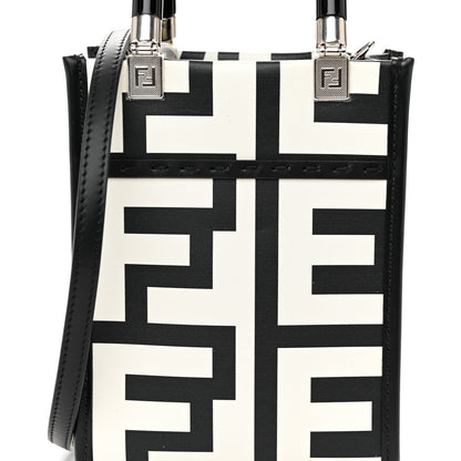 Fendi X MARC JACOBS Vitello King Plexiglass Logo Print Mini Fendi Sunshine Shopper Tote Black White 7 of 9
