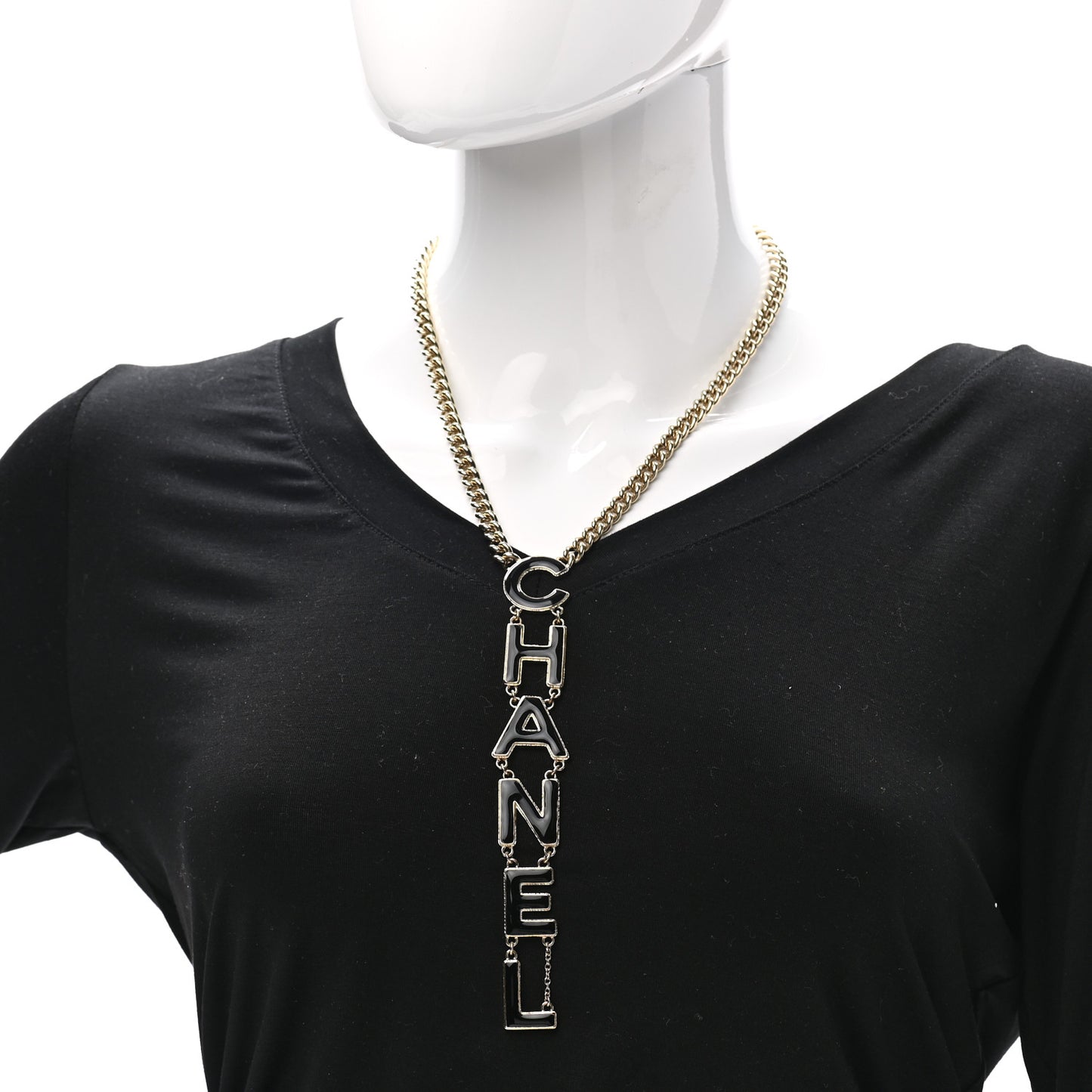 Enamel Logo Chain Necklace Black Gold