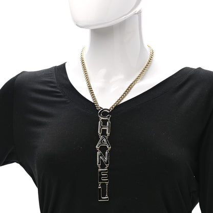 Chanel Enamel Logo Chain Necklace Black Gold 2 of 7