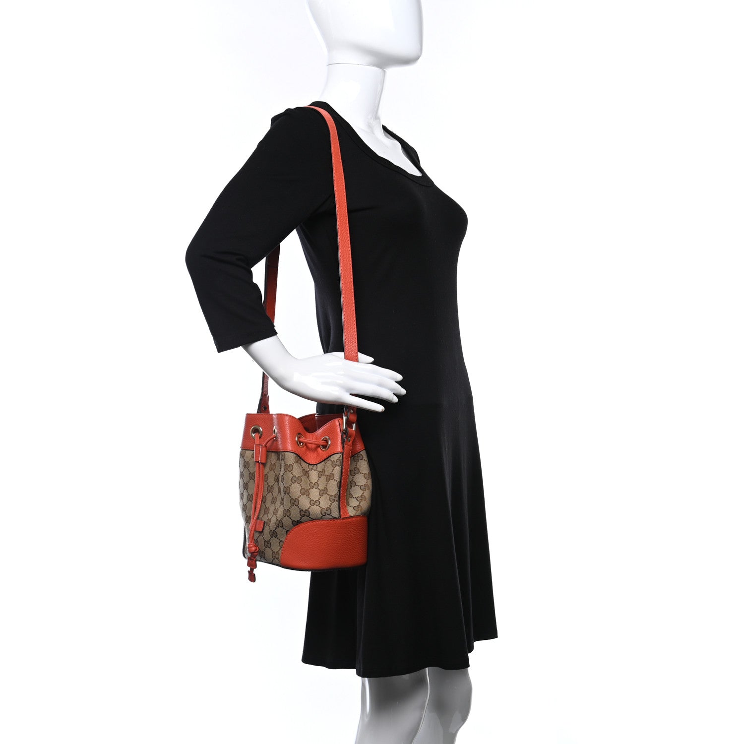 Gucci Monogram Cellarius Calfskin Bucket Bag Beige Ebony New Dark Orange 2 of 10