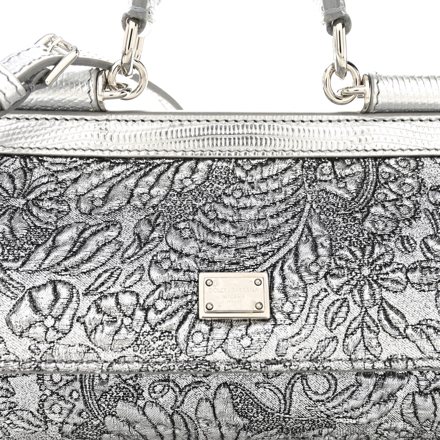 Dolce & Gabbana Brocade Fabric Lizard Calfskin Embossed Small Miss