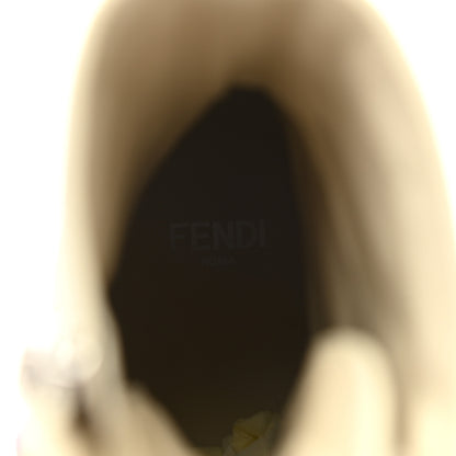 Fendi Vitello Fabric Jacquard Karligraphy Embroidered Womens Combat Boots 36.5 White Camelia 7 of 7