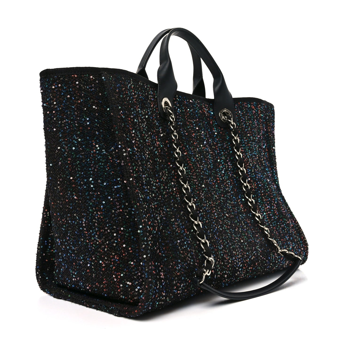 Calfskin Sequin Medium Deauville Tote Black