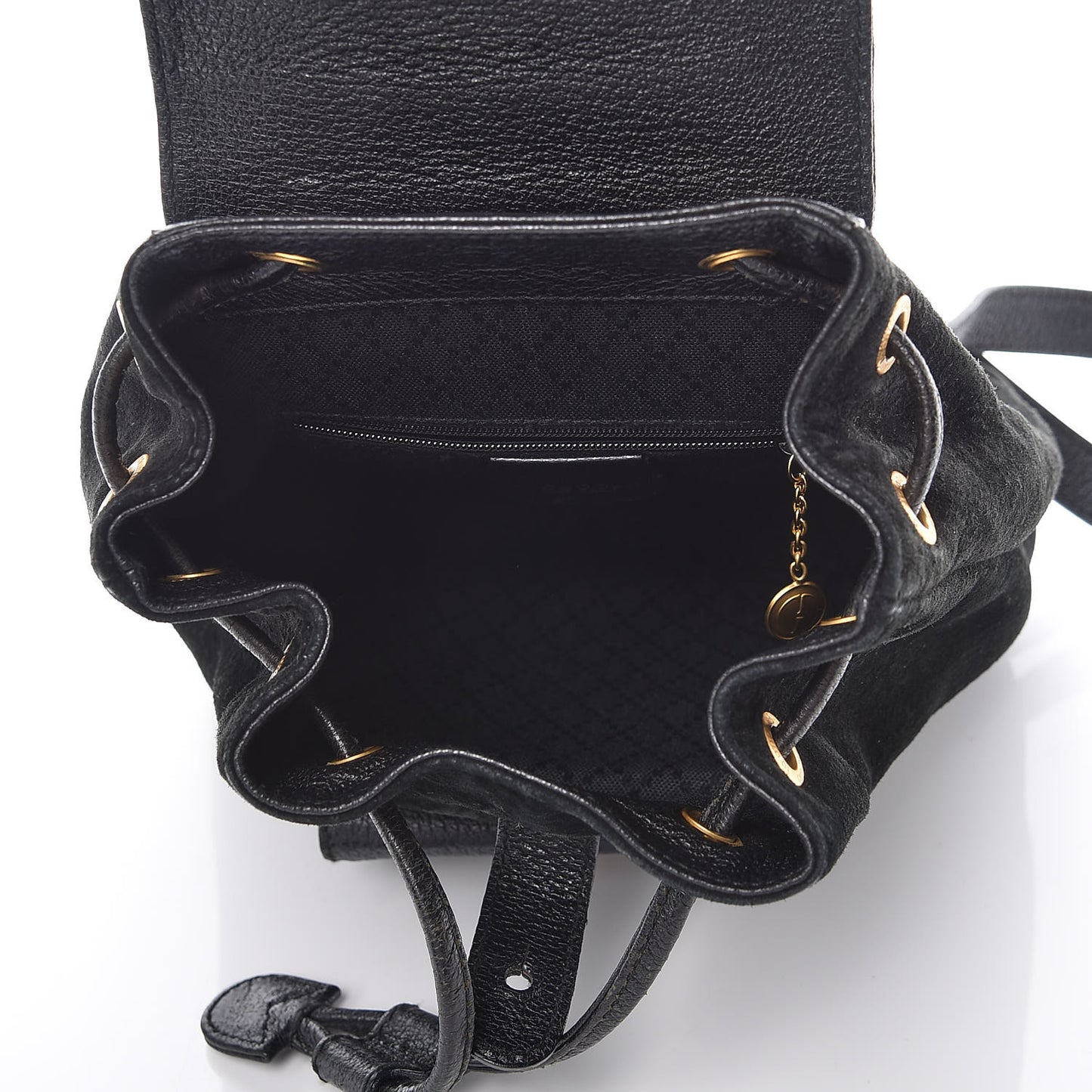 Calfskin Suede Bamboo Backpack Black